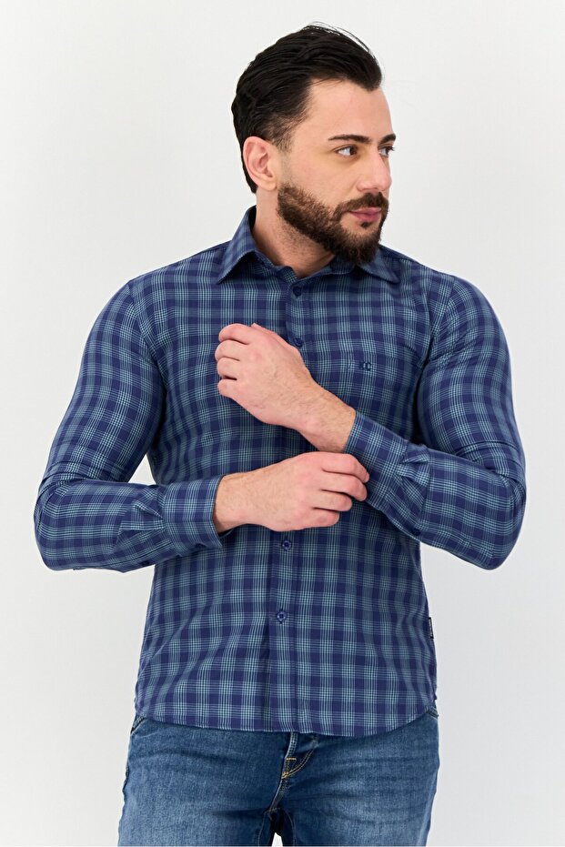 Men Slim Fit Checkered Long Sleeves Casual Shirt, Multicolor