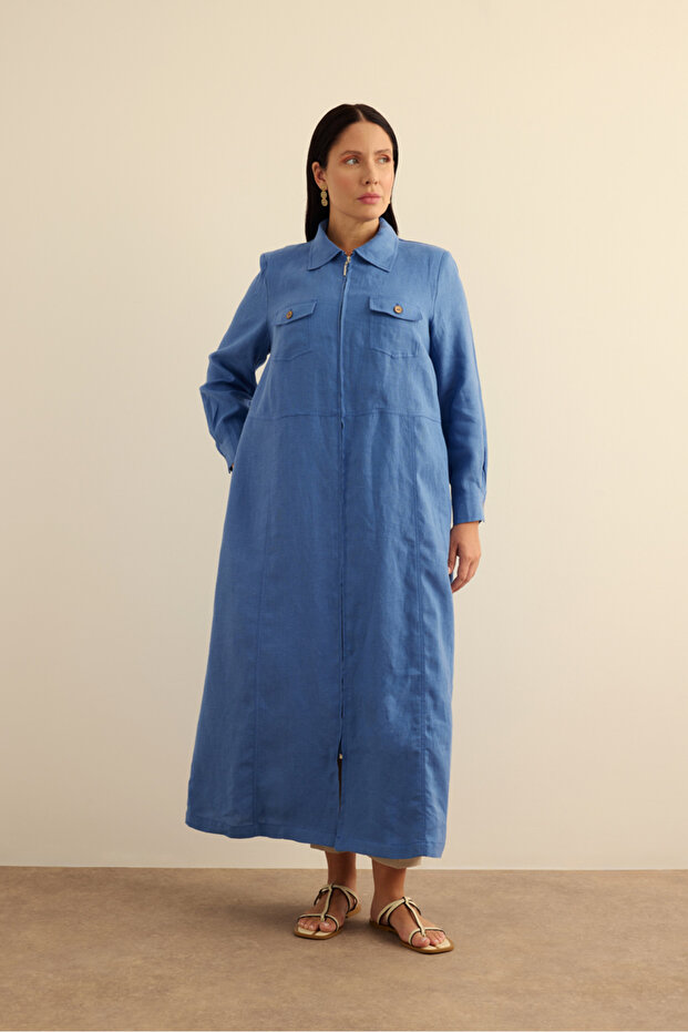 Fermuarlı Keten Ferace - 3