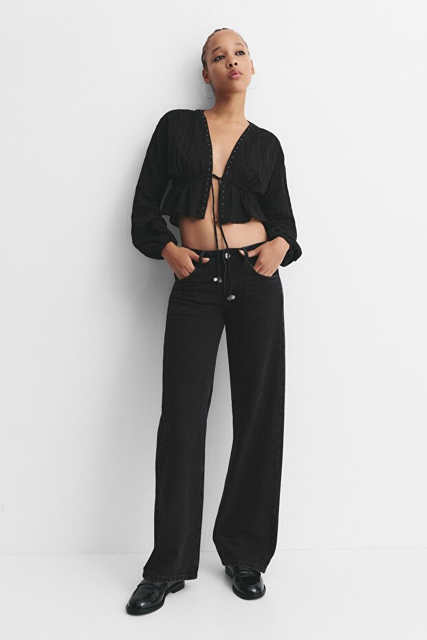 Bağlama detaylı boncuklu bluz - 2