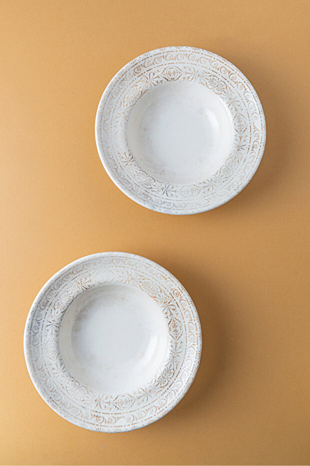 Antico Zest Porcelain Self Patterned Pit Pasta Plate – Set of 2