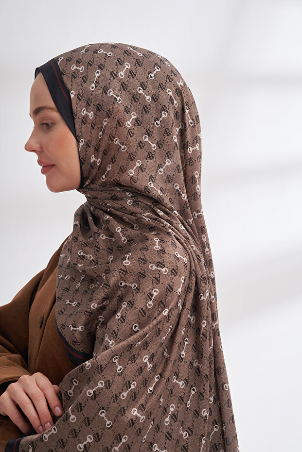 شال بنمط فوال مونوغرام مستورد - مينك داكن - 3