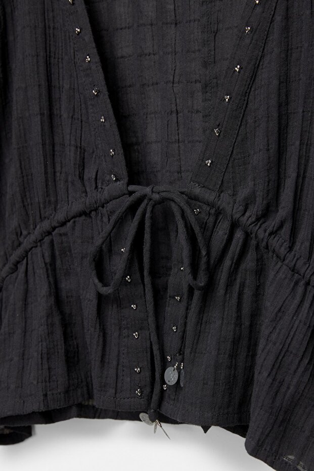 Bağlama detaylı boncuklu bluz - 6