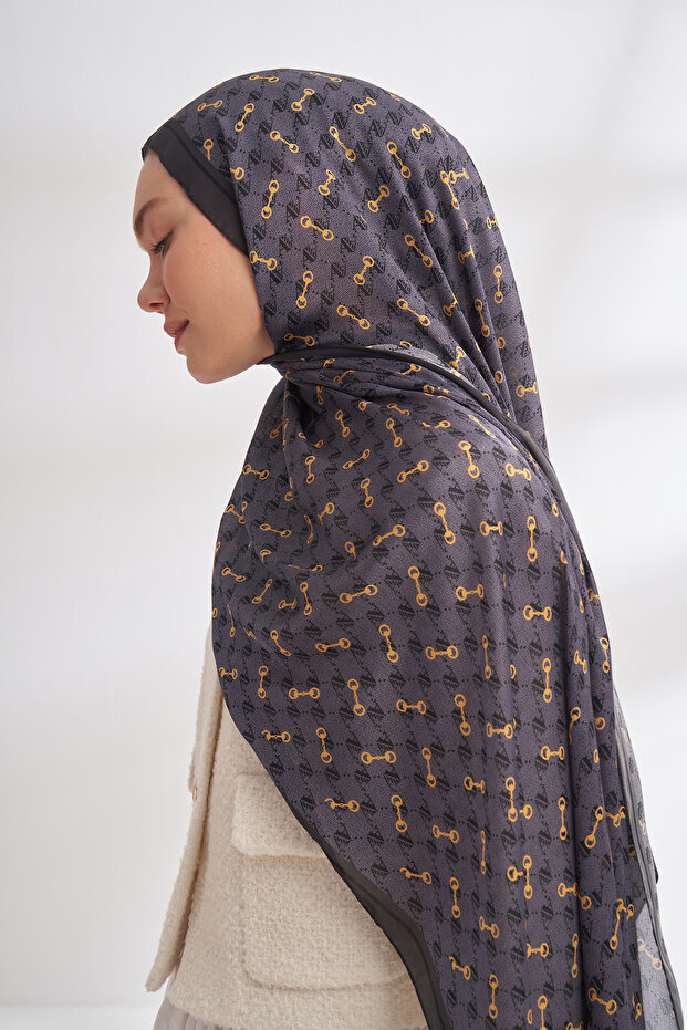 İTHAL VUAL MONOGRAM DESEN ŞAL - ANTRASİT - 3