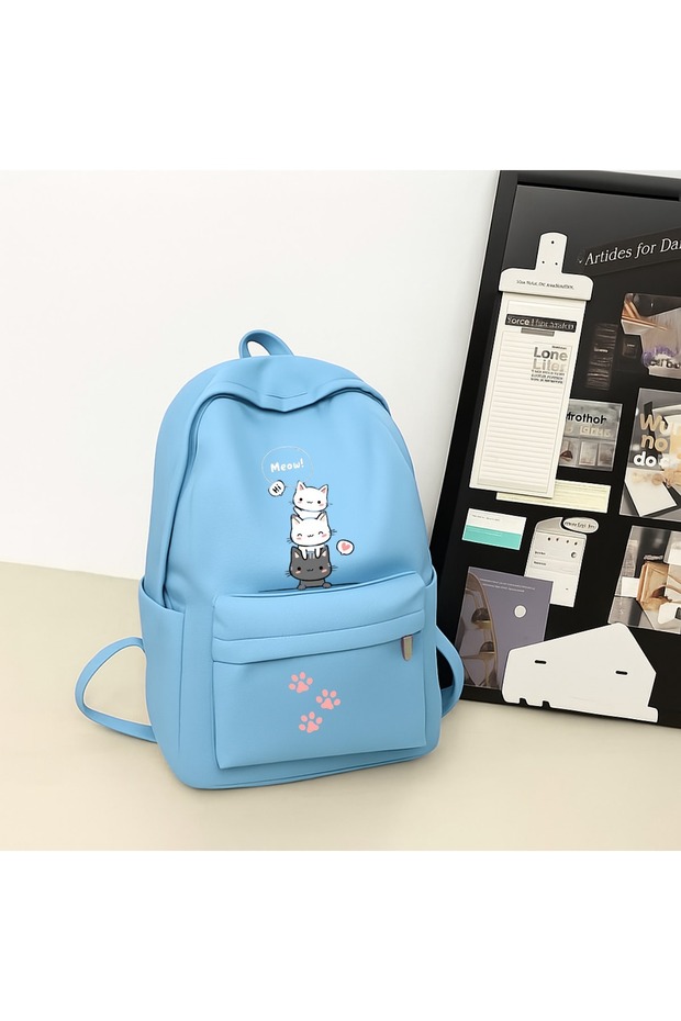 حقيبة ظهر مدرسية لطيفة مطبوعة على شكل قطة، وغرفة الدرس، وحقيبة ظهر للدورة - 1