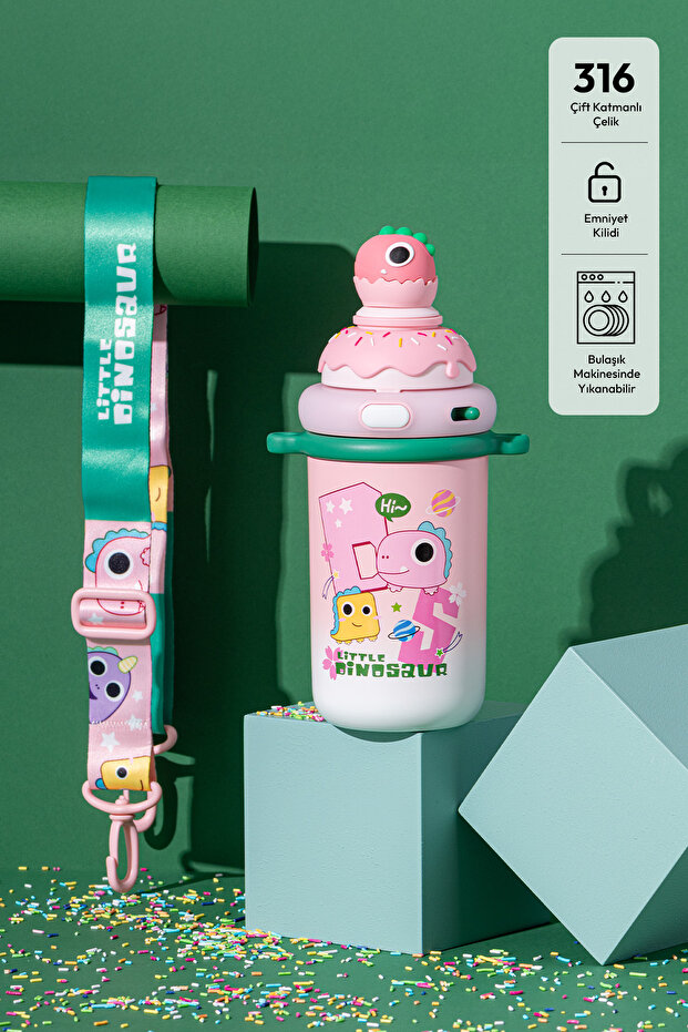 Baby Dinazor Termos Pembe 450 ml - 1