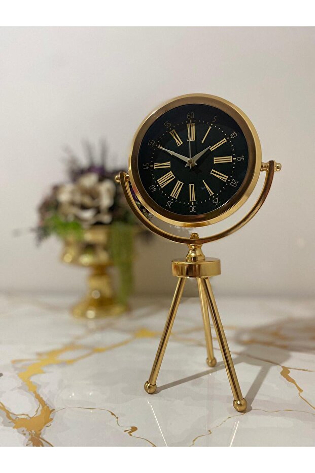 Gold Metal Tripod Table Clock - 2