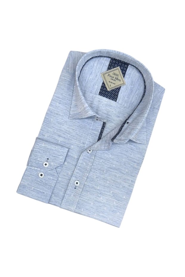 Slim Fit Slim Fit Plain Long Sleeve Dobby Men's Shirt
