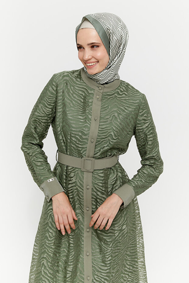 Zebra Desenli Kemerli Elbise - 4