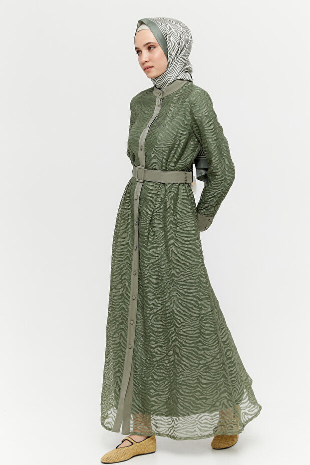 Zebra Desenli Kemerli Elbise - 2