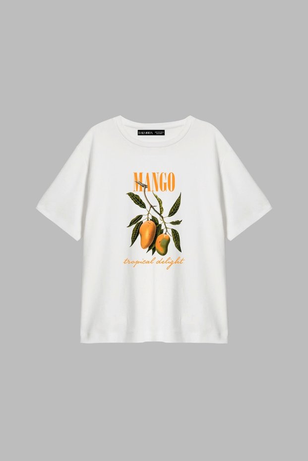 تي شيرت نسائي أبيض مطبوع عليه Mango Tropical Delight