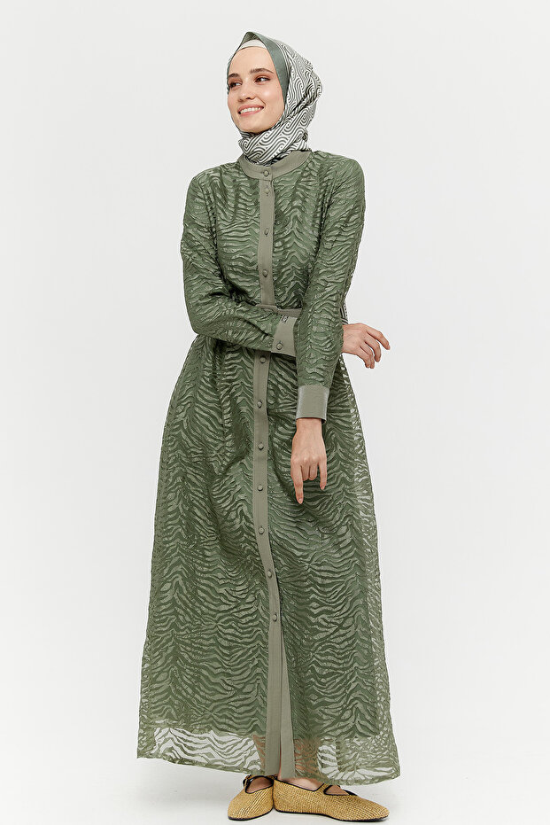 Zebra Desenli Kemerli Elbise - 3