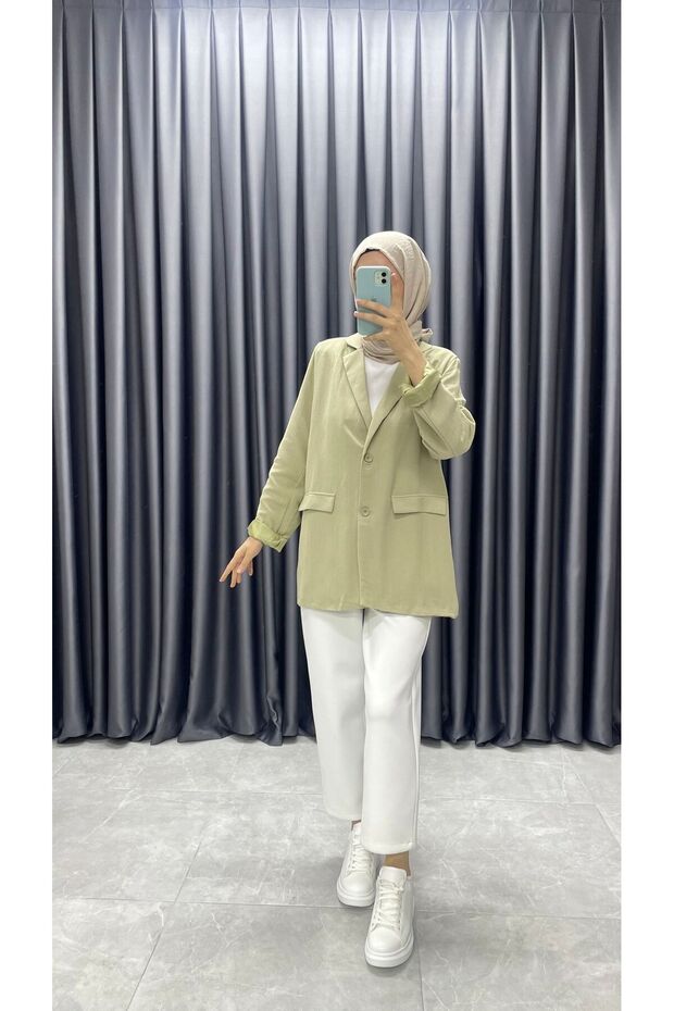 سترة بليزر بحزام من الكتان - 8