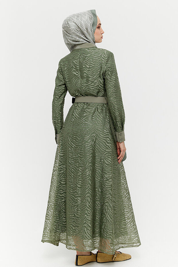 Zebra Desenli Kemerli Elbise - 6