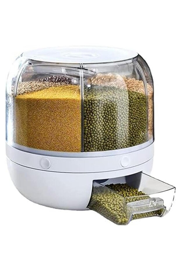 Taylor & Brown 6-Grid Rotating Rice Dispenser, 360° Round Food Storage Container, Transparent