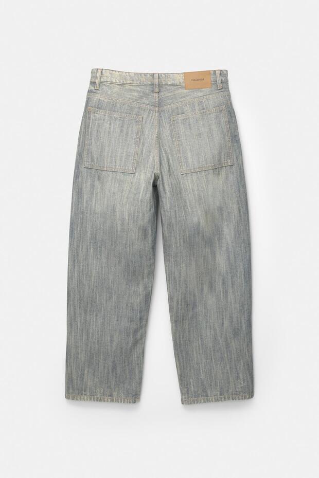 Yıkanmış görünümlü geniş paça jean - 8