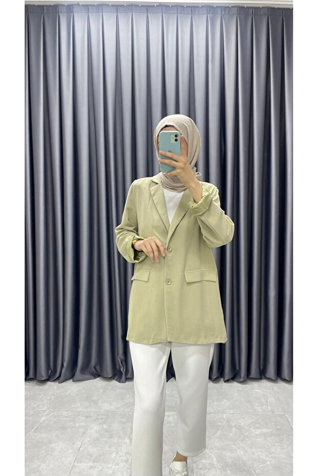 سترة بليزر بحزام من الكتان - 7