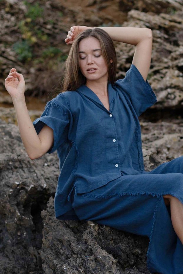 April Short Sleeve Women's Shirt Tassel Denim