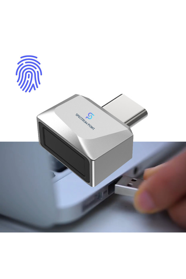 USB-C fingerprint reader model U10, advanced security, compatible with Android and IOS, plug&play, gray - 1