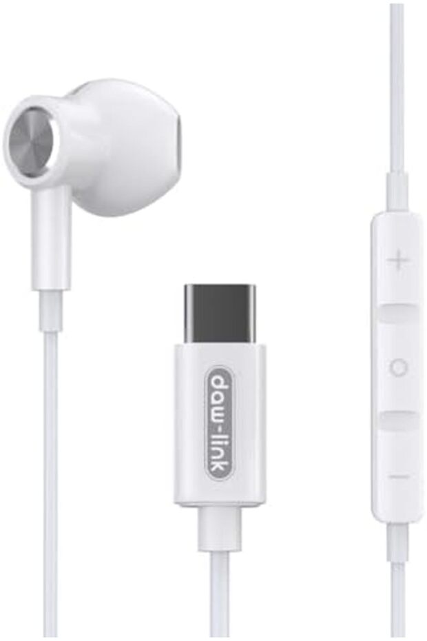 Daw Link Type C Headphones Wired Earphones, In-Ear Headphones with Noise Isolation, Deep Bass & Clea