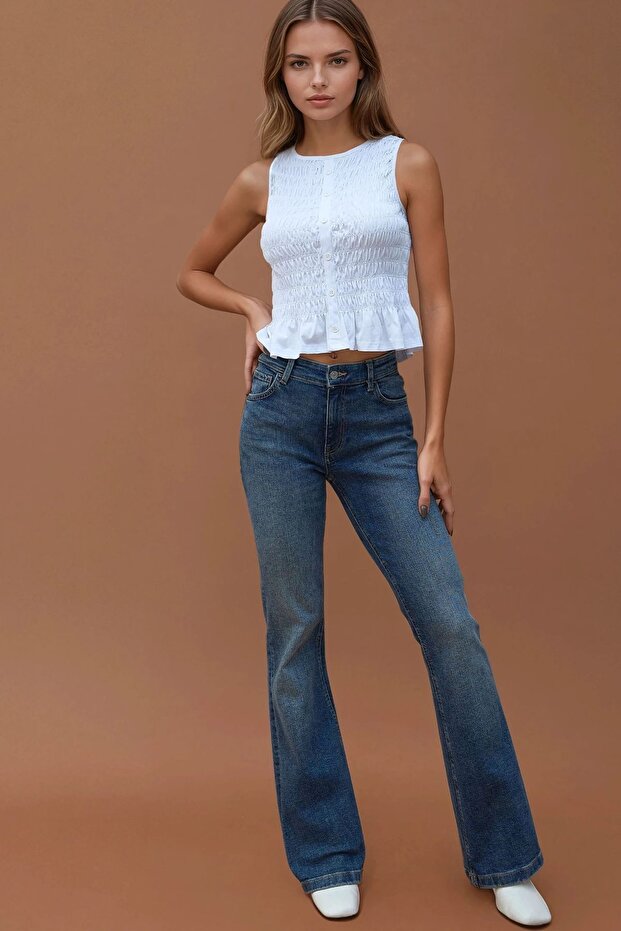 Dokulu Yuvarlak Yaka Esnek Üst - 4