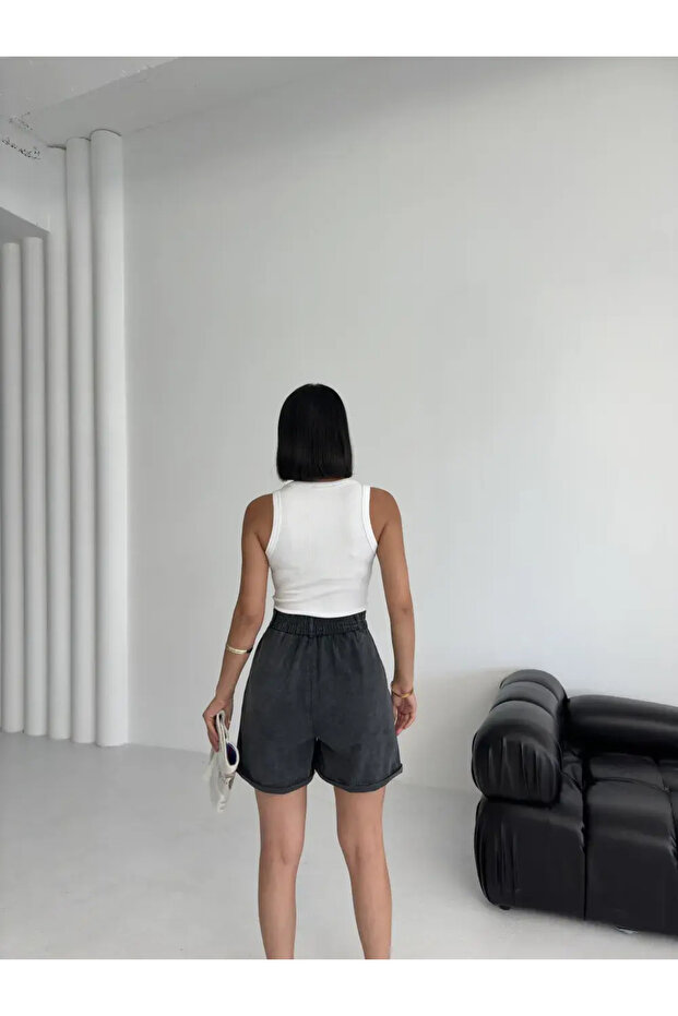 SADE GABARDİN ŞORT SİYAH - 2