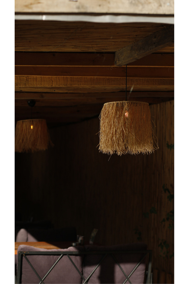 Bohem Saçaklı Hasır Sık Örme 1 Katlı Rafya Avize - Kafe, Sahil, Bungalov Aydınlatma (Siyah Duy) - 4