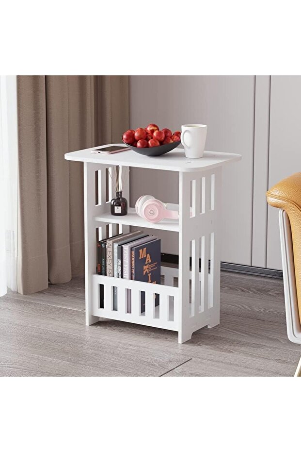 FFD Side Table End Table Sofa Side Table Bedside Table with Storage Basket Storage Unit Wooden - 8