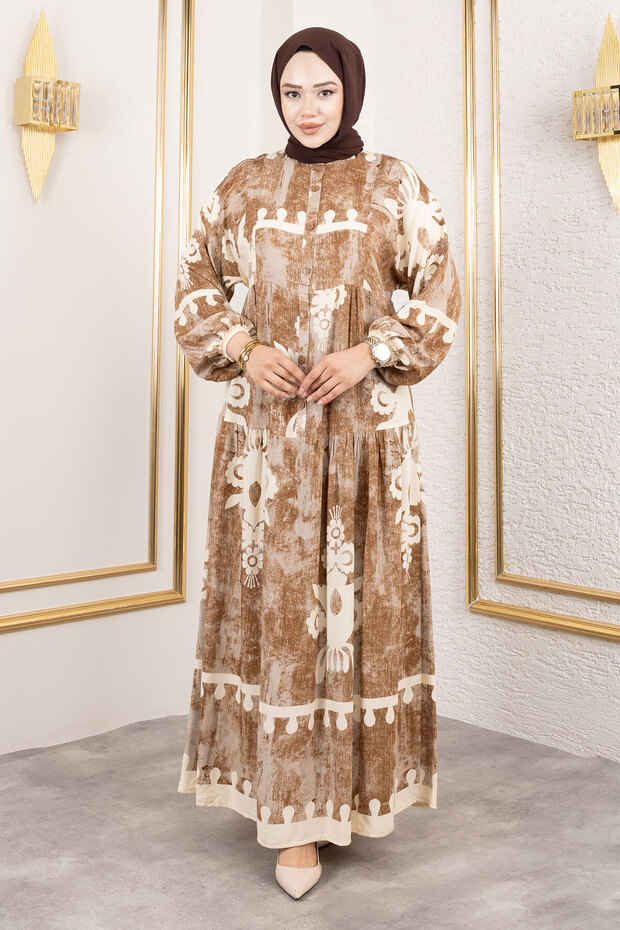 Buttoned Viscose Dress Tsd250208 Beige