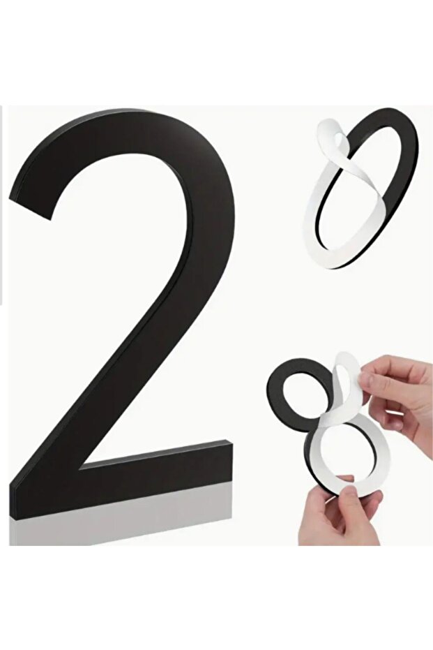 Wall - Door Number Size 15 cm - 3 mm Laser Cut Black Plexiglass Self Adhesive No -2 Two