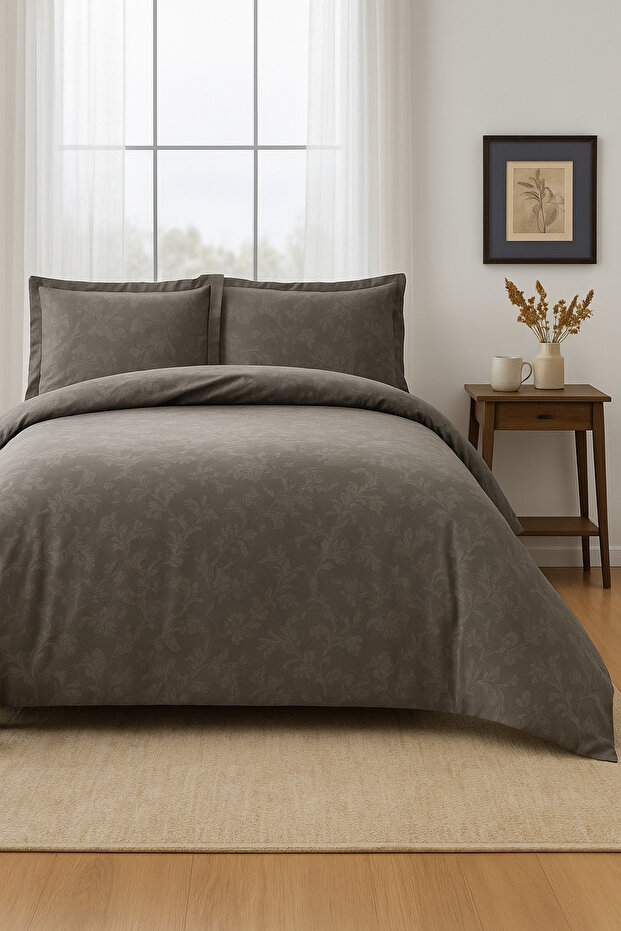 Ranforce Baracco Brown Single 100% Cotton Duvet Cover Set