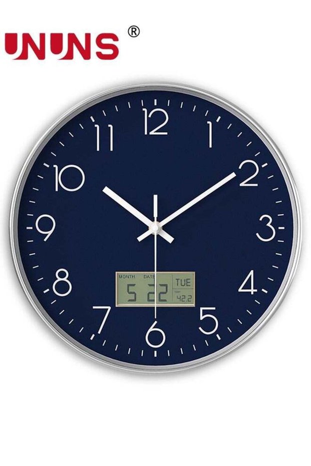 Plastic Frame Wall Clock,Green Rose Gold Frame Digital Wall Clock With Date And Temperature,12 Inch