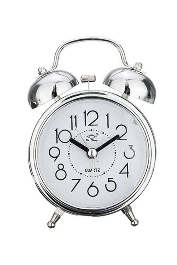 Double Bells Bedside Alarm Clock Silver/White/Black 8x4.5x12cm