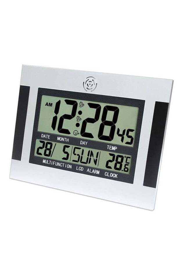 Digital Desk Wall Alarm Clock with Thermometer & Calendar LCD Large Screen White/Black