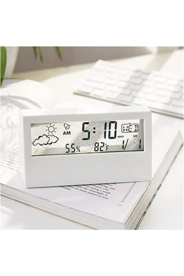 Digital Alarm Clock LCD Temperature Humidity Digital Clocks Bedside with Date