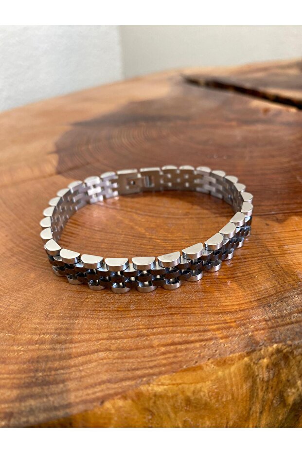 RLX MODELİ KALIN BLACK-SİLVER PASLANMAZ ÇELİK BİLEKLİK - 1