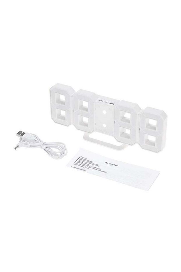 3D LED Digital Alarm Desk Clock White 21.2 x 8.3 x 3.5cm