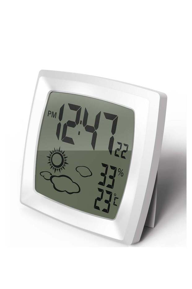 SYOSI Travel Alarm Clock, Small Digital Clock, Weather Station Battery Operated Clock with Temperat - 1