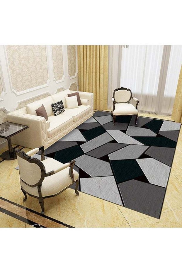 Luxurious Modern 3D Geometric Pattern Rectangular Anti-Slip Living Room Carpet, Polyester, Rectangl