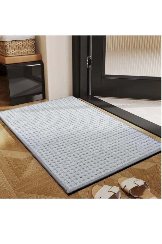 1-Piece Bathroom Absorbent Non-Slip Mat Balcony Bedroom Floor Mat Grain Fleece Grey 60x40 Centimete