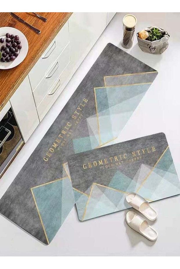 2 Piece Kitchen Mat Non Slip Rug Quickly Absorbs Water 120 x 40 cm and 60 x 40 cm