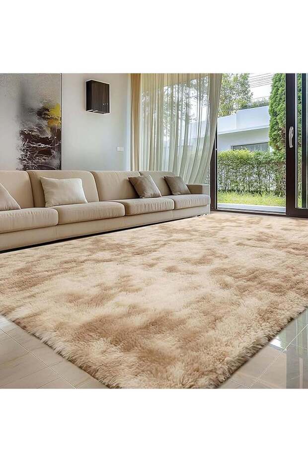 Large Area Rugs for Living Room Tie-Dyed Beige Shaggy Rug Fluffy Throw Carpets Ultra Soft Plush Mod