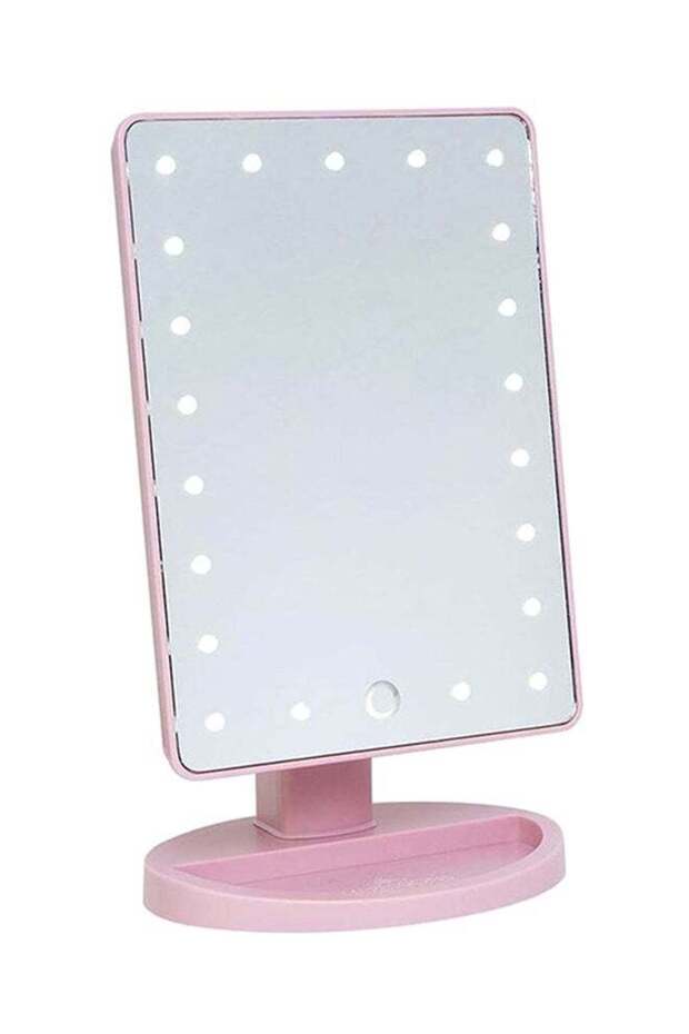 LED Light Makeup Countertop Vanity Mirror Pink 22x16cm