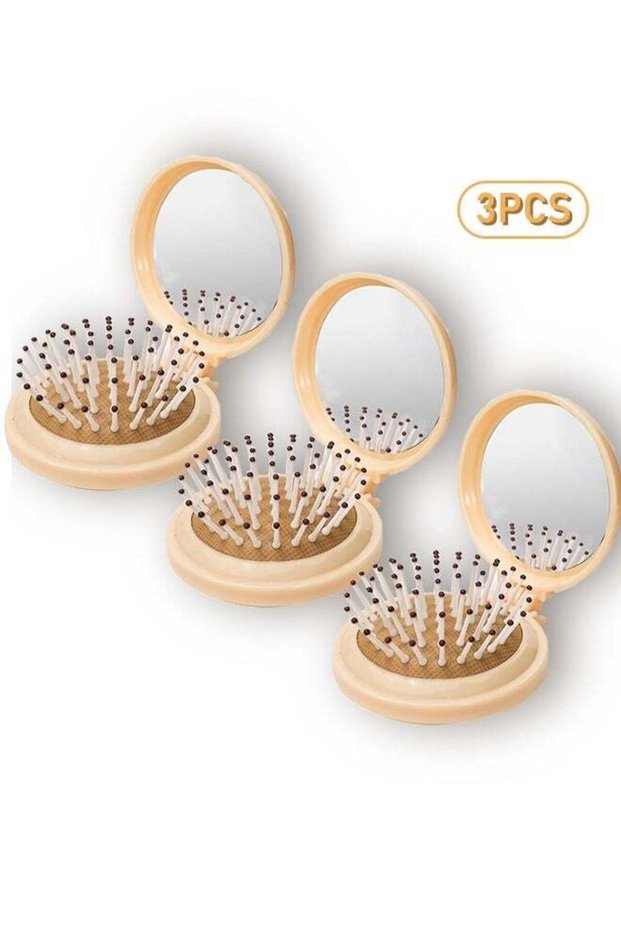 3 Pack Foldable Travel Hair Brush with Compact Mirror, Folding Pocket Hairbrush for Women Men Purse