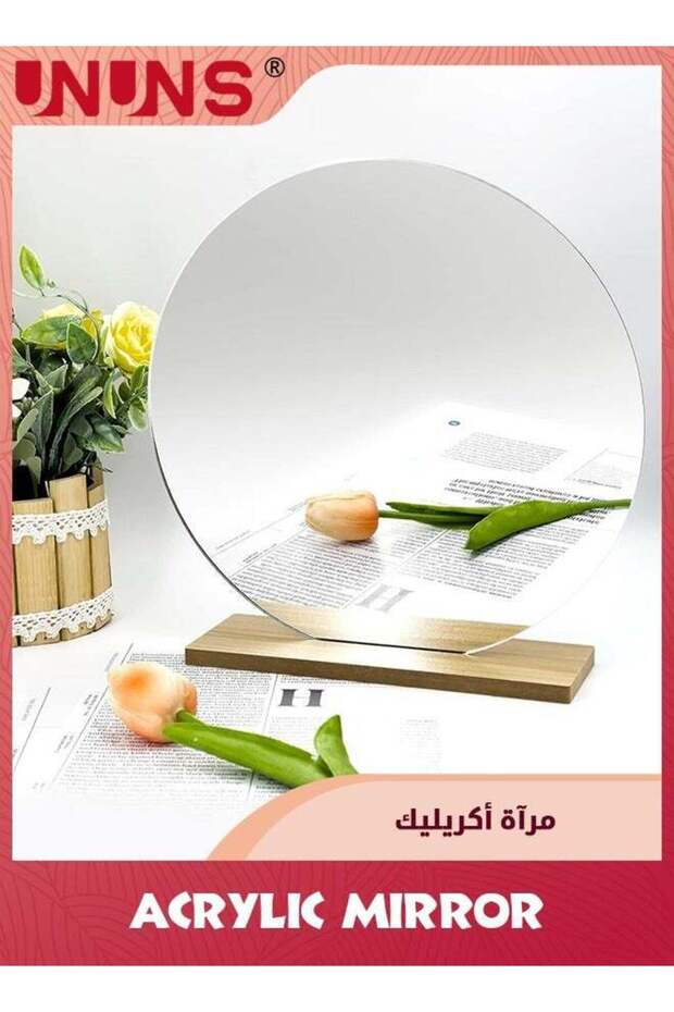 8''(20.5cm) Circle Shape Mirror For Room Decor,Acrylic Mirror With Wood Stand,Frameless Makeup Mirr