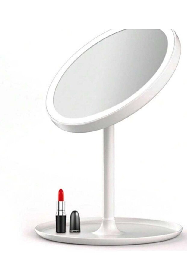 Round Adjustable LED Makeup Mirror with Storage Tray White