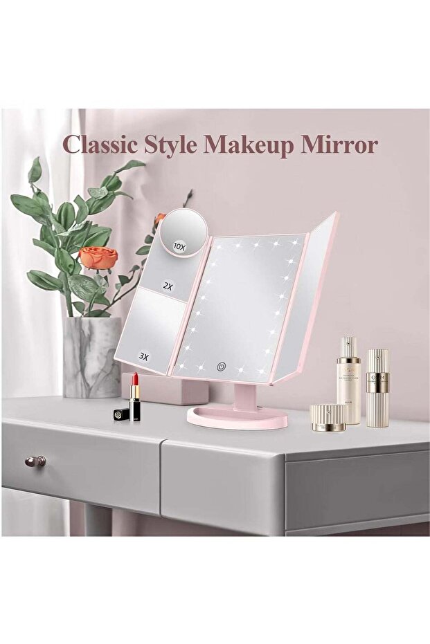 Makeup Mirror Vanity Mirror with Lights, Lighted Makeup Mirror with 2X 3X 10X Magnification, LED Tr