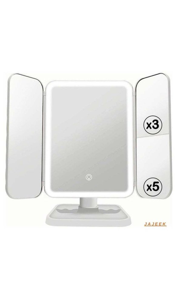 3-Fold Lighted Makeup Mirror with 5X/3X/1X Magnification | 52 LED Vanity Mirror with Adjustable Bri