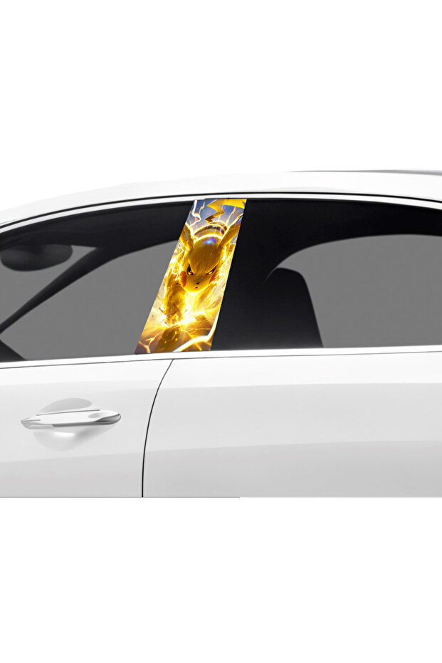 Car Door Post Covering Foil Pikachu Patterned (Right Left Set) (2 Pieces) - 22X50 cm
