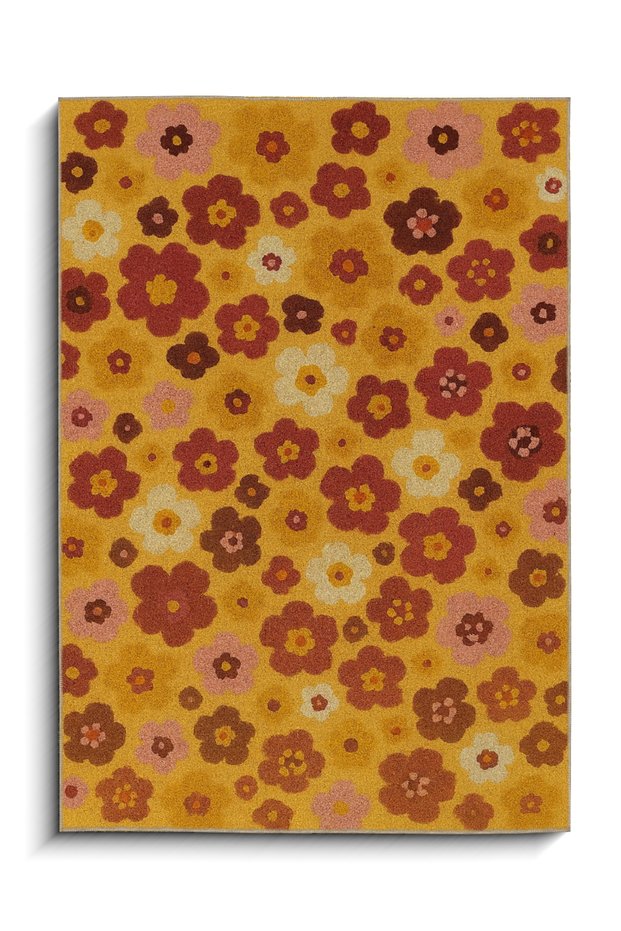 Mosso Yellow Themed Colorful Floral Flowers Patterned Woven Base Modern Decorative Carpet Mosso193Yellow