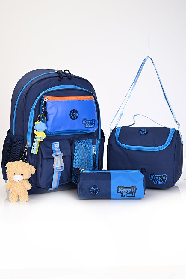 Mu-5947 Deep Blue School Bag Set of 3 – Backpack, Lunchbox and Pen Holder